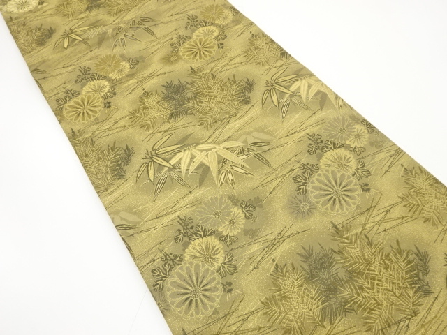 アンティーク　若松に笹・菊模様織り出し丸帯（材料）